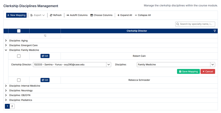 Edit Clerkship Discipline
